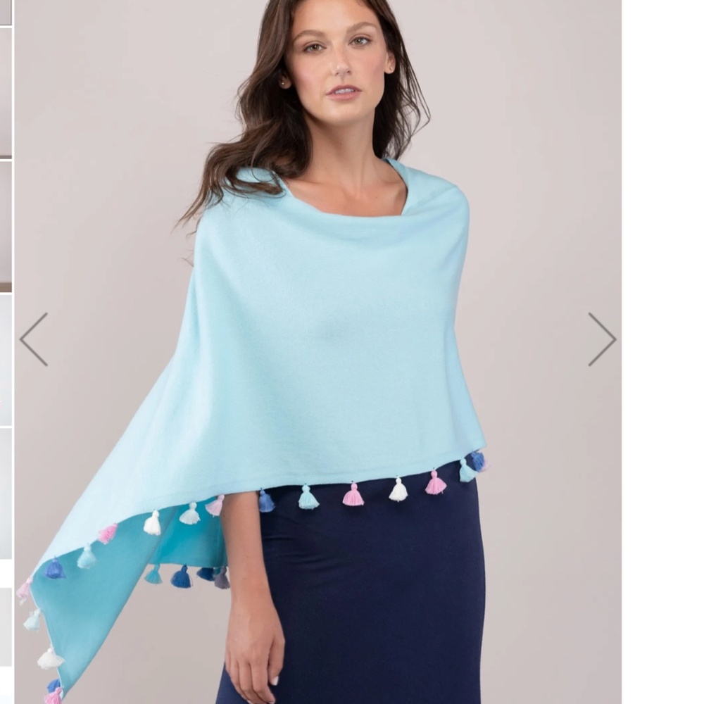 Alashan | Cotton Cashmere Blend Tassel Trim Dress Topper  Poncho  Aegean